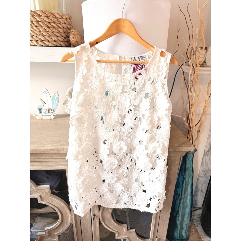 La Vie Style House Floral Lace Sleeveless Dress Womens White One Size
